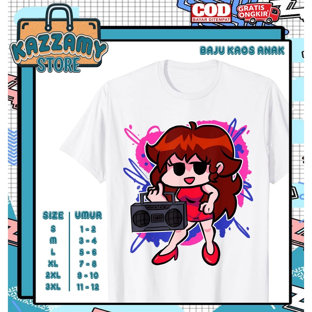 Kaos Anak 3D Baju Anak FNF Friday Night Funkin Girlfriend  - Kaos Anak 3D Funkin FNF - Kazzamy