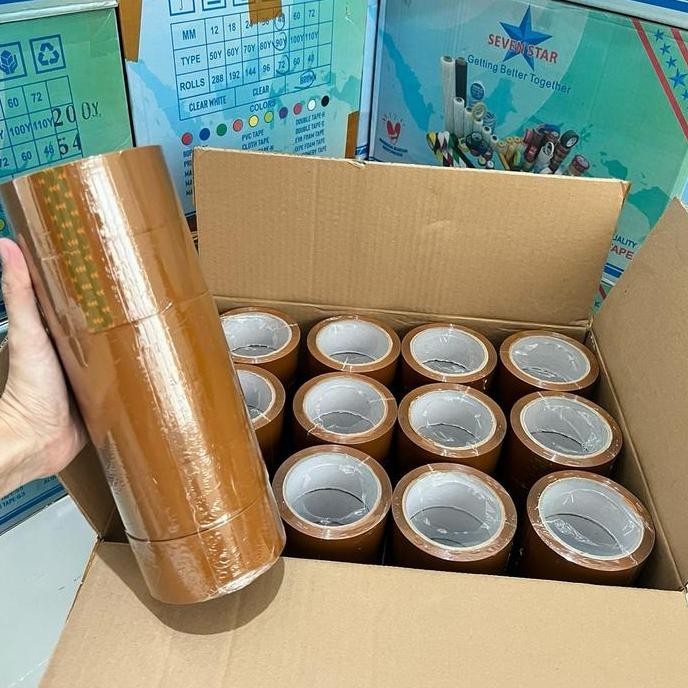 

JUAL Lakban 90 yard 1 dus isi 72 pcs Coklat core polos