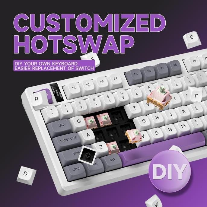 BEBAS ONGKIR - ZIFRIEND HK101 Wireless Mechanical Keyboard Type-c/2.4G USB/BT5.0 3 mode Keyboard 100