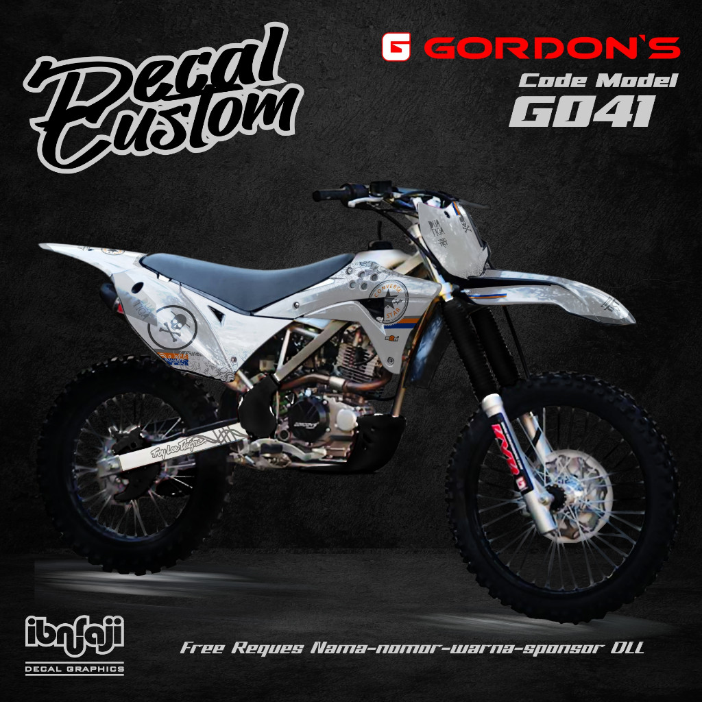 Decal Gordon Klx putih Full Body desain custom nama nomor warna sponsor G041