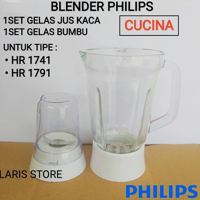 Tersedia Gelas Jus Kaca + Gelas Bumbu 1set Blender Philips Cucina HR 1741 1791