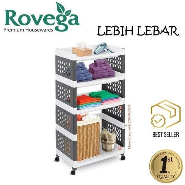 Rovega Supra Rak Susun 4 Tingkat Plastik Roda SMW-410 Dapur Buku Serbaguna