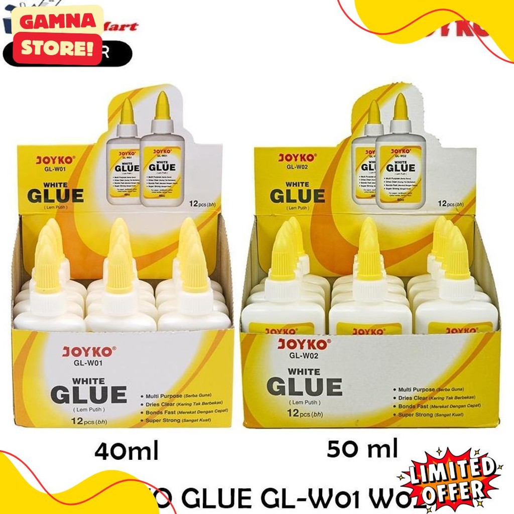 

[Box/12Pcs] Joyko White Glue Gl-W01 Gl-W02 Lem Putih Flash Sale! Diskon Hingga 70%