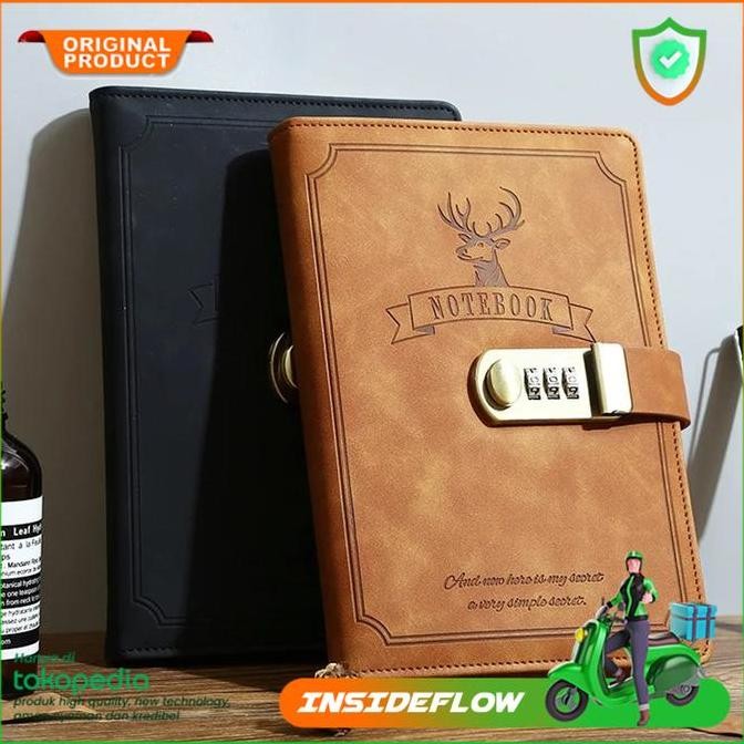 

READY Buku Catatan Kerja Binder Kulit Jurnal Harian Notebook Agenda Lock Password A5 NEW