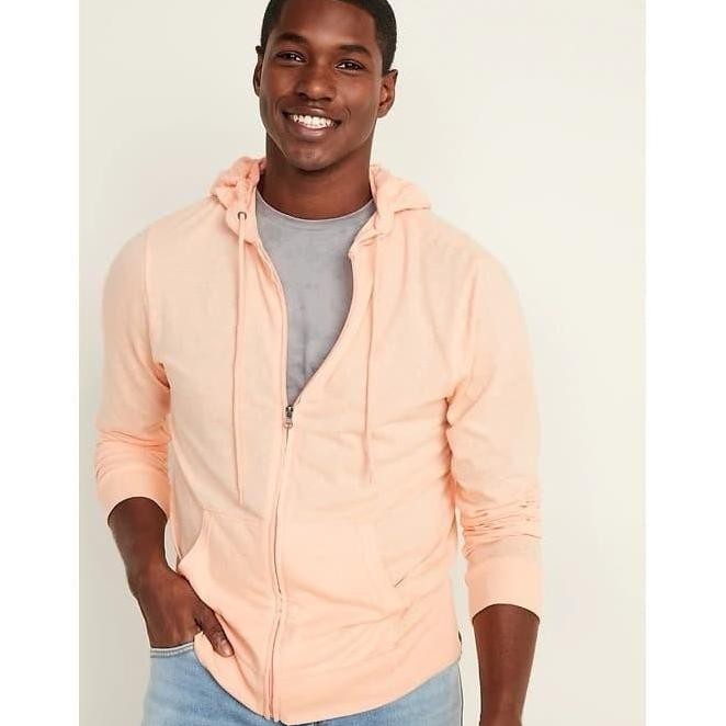 Best Seller  Jaket Soft Washed Slub Knit Zip Hoodie Peachy