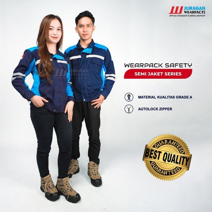 [Cod] Wearpack Safety Seragam Baju Kerja Lapangan Panjang Pria Wanita Model Semijaket Warna Biru Tos