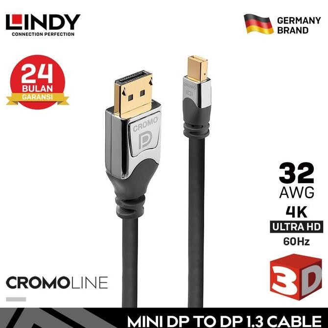 Kabel Mini DisplayPort LINDY Mini DP to DP 1.2 4K60 UHD, Cromo