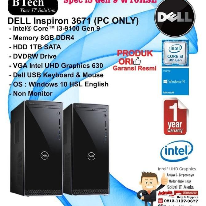 DELL Inspiron 3671 Intel Core i3-9100/8GB/1TB/DVDRW/WIN10HSL PC ONLY