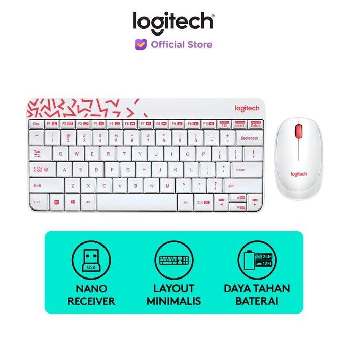 Logitech MK240 Wireless Keyboard dan Mouse - White