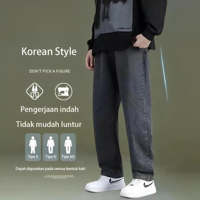 Celana Panjang Blue Jeans Loose Straight Fit Celana Korea Reguler Pria daps