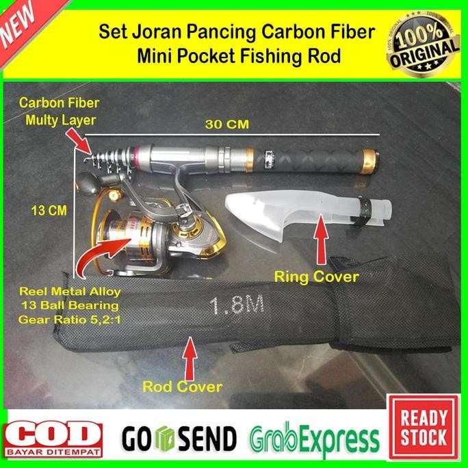 Tersedia Set Joran Pancing Carbon Fiber Telescopic Mini Pocket Fishing Rod