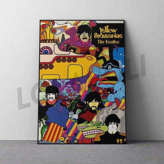 Hiasan Dinding Poster Kayu - Band The Beatles Yellow Submarine
