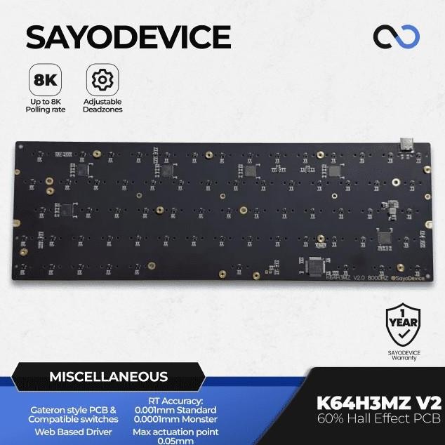 SayoDevice K64H3MZ V2.0-R 8K HE PCB Hall Effect 60% Gaming Keyboard Rapid Trigger SOCD RDT