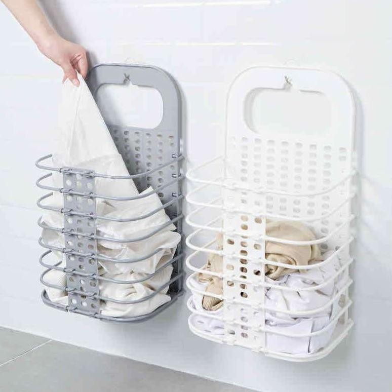 Keranjang Laundry Lipat Tempel Dinding Tempat Kain Kotor