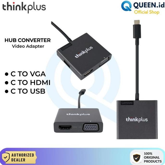 Lenovo ThinkPlus Adapter Converter USB TYPE C TO VGA HDMI USB PORT 4K