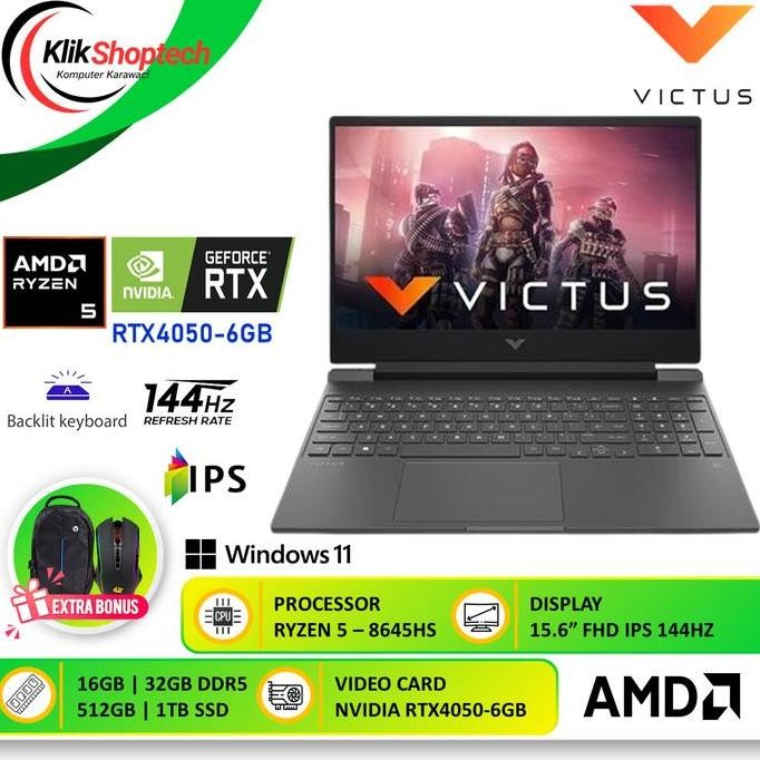 HP Victus 15 RTX 4050 Ryzen 5 8645hs RAM 32GB 1TB SSD 144Hz Baru