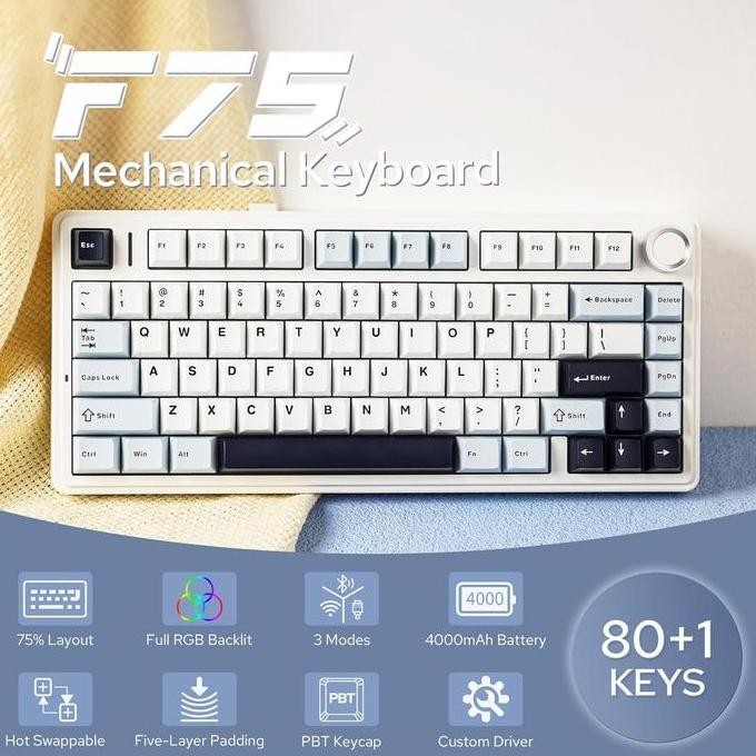 AULA F75 PBT Wireless Gasket Hotswap 75% Mechanical Keyboard with Knob Bluetooth / 2.4ghz / Wired