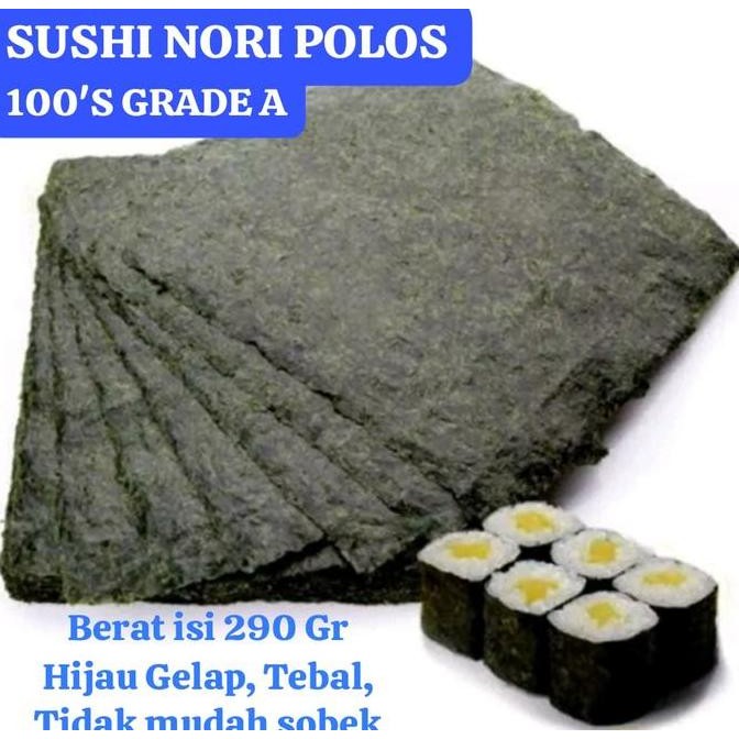 

Grosir Sushi Nori 50 Lembar Polos Halal Rumput Laut Panggang Roasted Seaweed 21X19 Cm - Nori Kemasan Polos