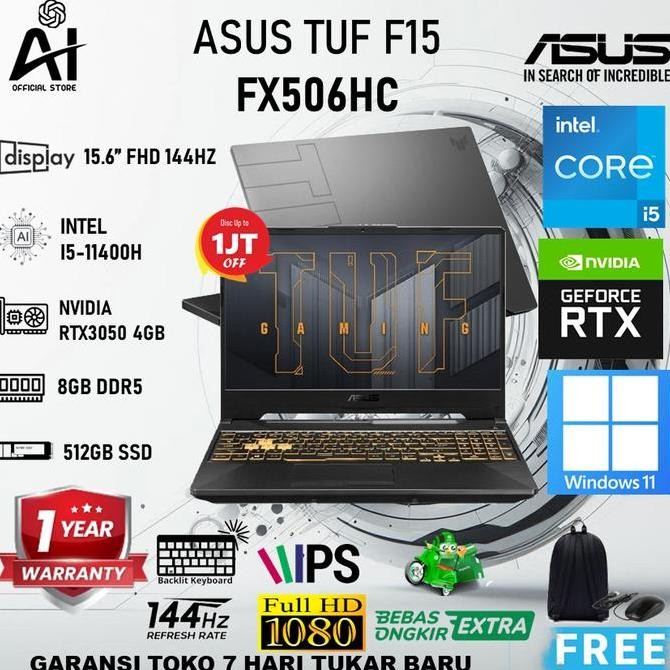 Asus Tuf F15 FX506HC RTX3050 i5 11400 16GB 512GB W11 15.6" FHD 144HZ