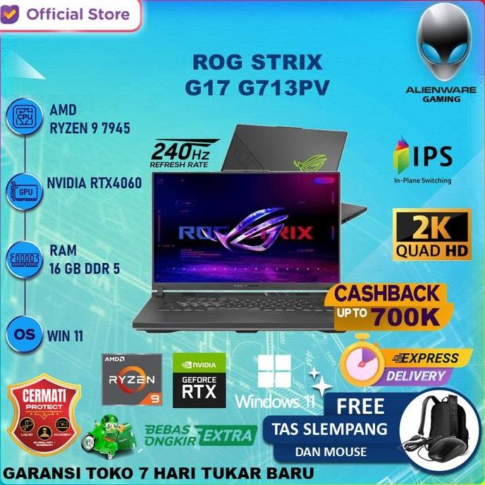 ASUS ROG STRIX G17 G713PV RYZEN 9 7845HX RTX4060 16GB 1TB W11 17.3QHD