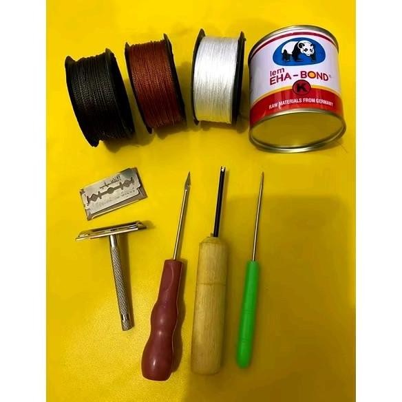 PAKET LENGKAP ALAT SOL SEPATU / jarum sol sepatu penyayat susruk sol / benang nilon sol sepatu murah