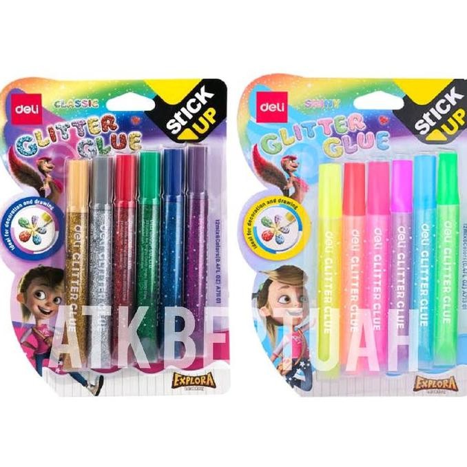 

ready DELI GLITTER GLUE METALLIC CLASSIC NEON SHINY SET LEM KILAP KILAU