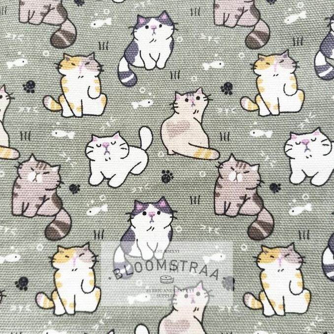 Kain Kanvas Kucing Tabby bahan canvas meteran motif Tabby Cat fabric murah
