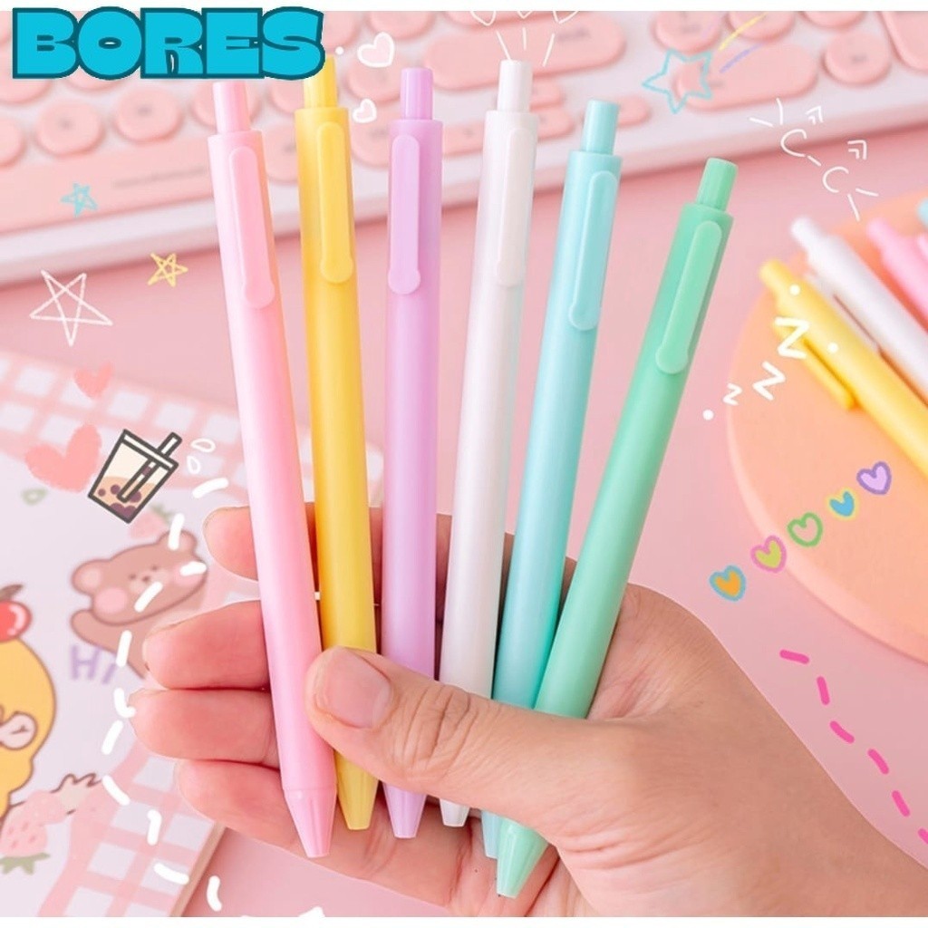 

BORES Pena Cetekan Macaroon Pulpen Warna Pastel Tinta Hitam Alat Tulis Sekolah Kantor Pen Warna Warni Bolpoint Polos Murah