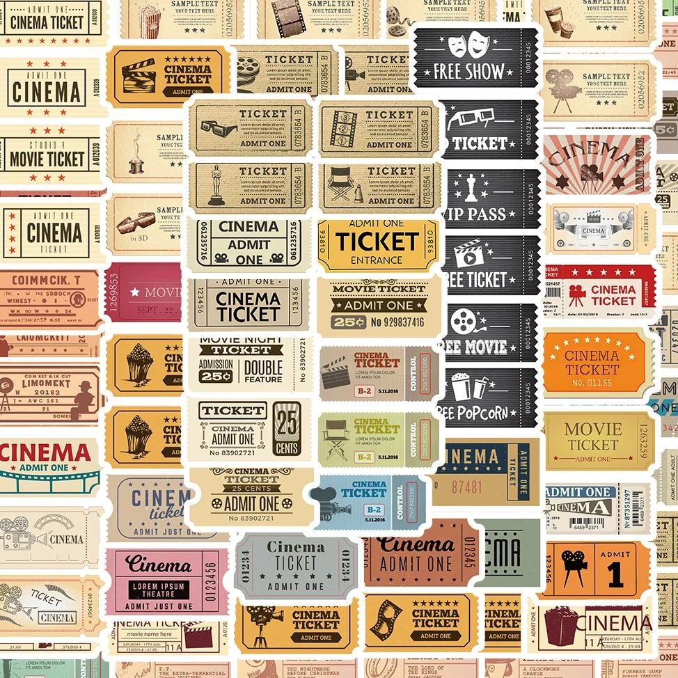 

10/40/81pcs Vintage Classic Movie Tickets Stickers for Notebook Wall Luggage Laptop Waterproof Decorative Cartoon Decals Gift