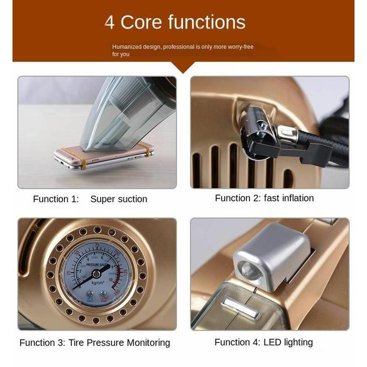 4in1 Car Vacuum Cleaner Penyedot Debu Pompa Angin Tekanan Ban Mobil