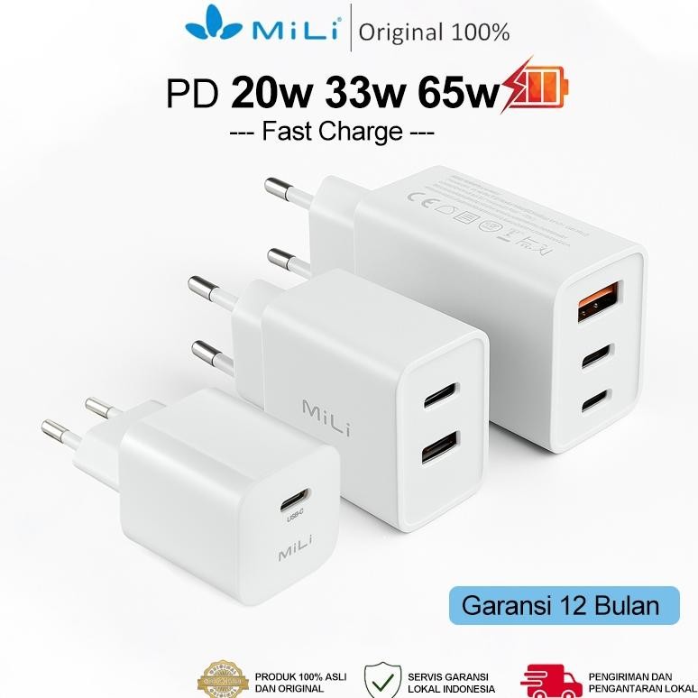 Produk Baru Mili Kepala Charger 20W 33W 65W USB Type-C PD Fast Charging - Garansi Resmi 12 Bulan