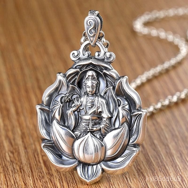 Kalung Buddha Maitreya Gaya Etnik Liontin Perak Murni Kalung Buddha Lotus