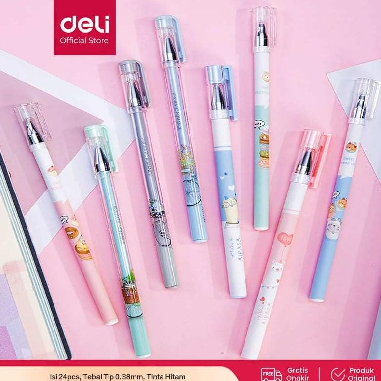 

Pulpen Gel Deli 0.38Mm 33663 - Isi 24 Pcs Lucu Dan Unik Original