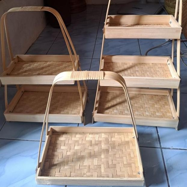 Rak Susun Bambu Kayu Display Tampah Kotak Susun