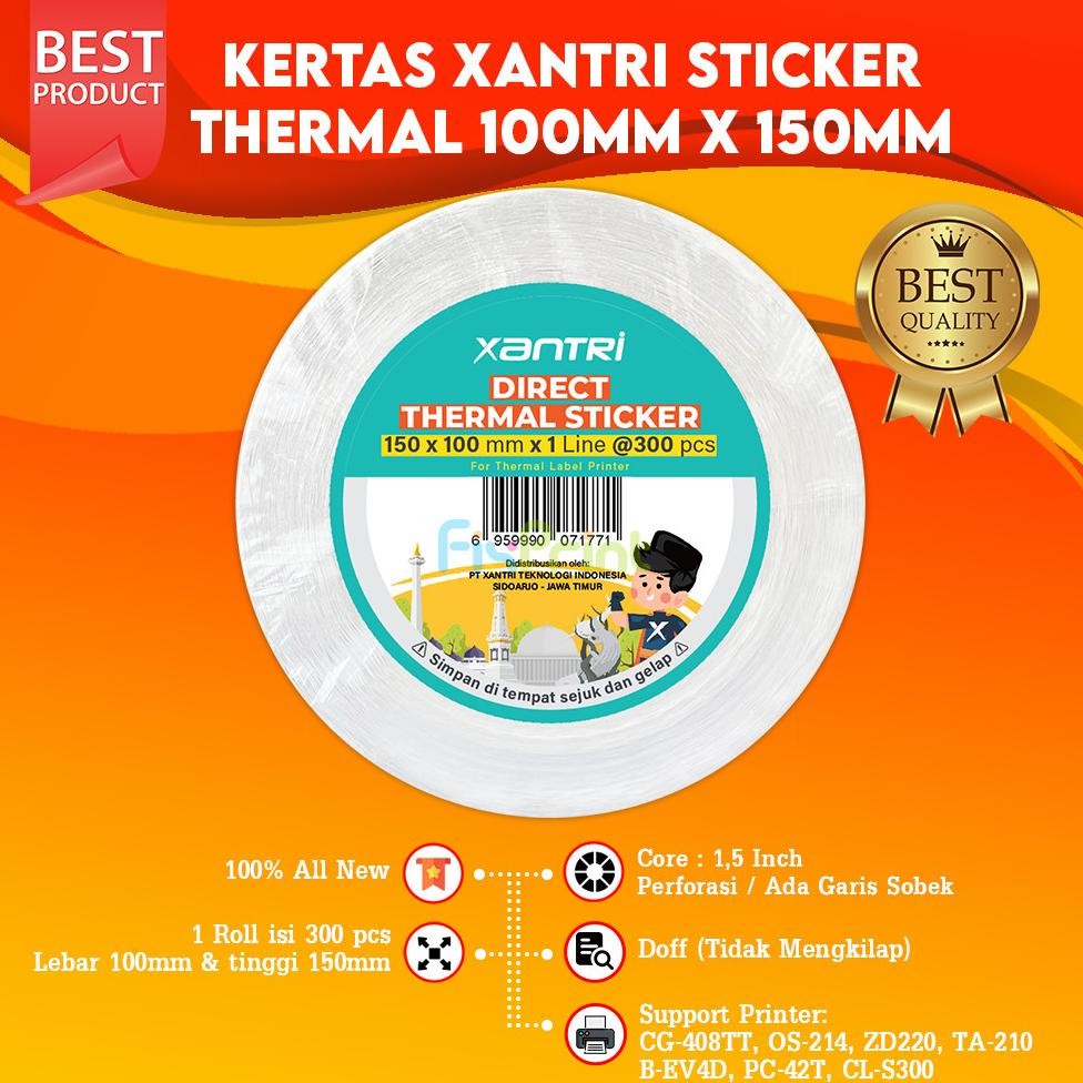 

Kertas Sticker Thermal 100mm X 150mm Label Barcode Direct Resi 1 Roll Isi 300pcs RB07