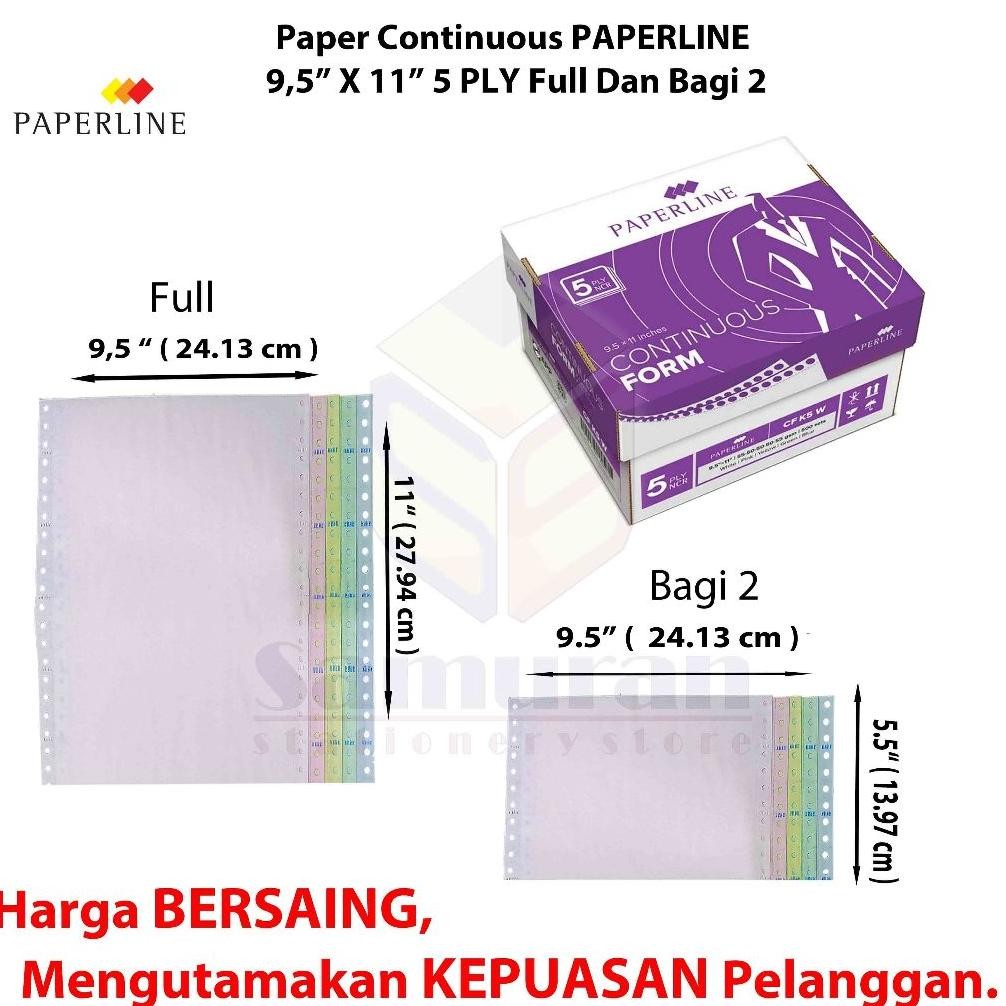 

Kertas Continuous Form Paperline 9,5 x 11 K5 W Full 2 Ply NCR / 9,5 x 11/2 K5 W Prs ( Warna Bagi 2 ) RB07
