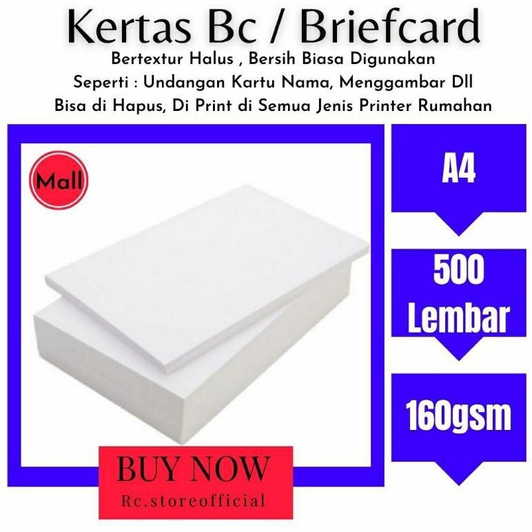 

[ 500 Lembar A4 hight quality ] Kertas Bc / Briefcard 160gsm putih RB07