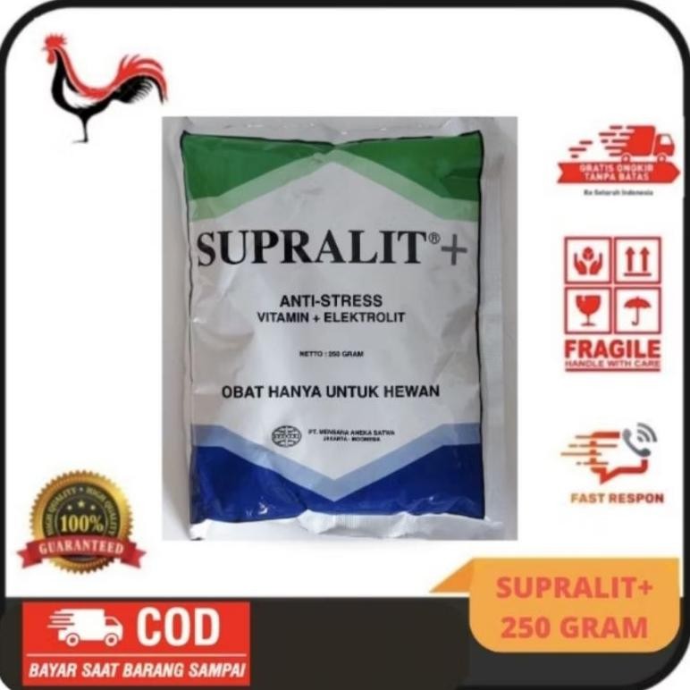 Supralit Plus 250 Gram Vitamin Elektrolit Anti Stress Pada Ayam Petelur Pedaging Broiler Petelur Kam