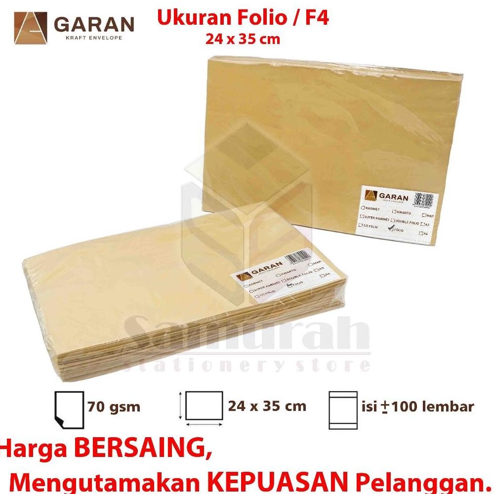 

Amplop Kertas Coklat GARAN Ukuran Folio 24 x 35 cm / Amplop Dokumen F4 1 Pak Isi 100 Tebal 70 Gsm / Gram RB07