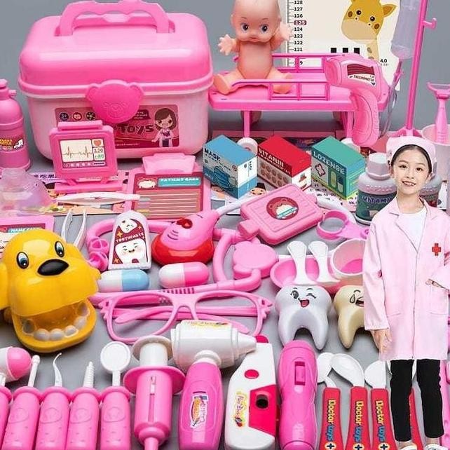 Mainan Anak Dokter Dokteran Koper 4273Pcs Set Perempuan Lengkap Playset Dokter Anak Mainan Edukasi H