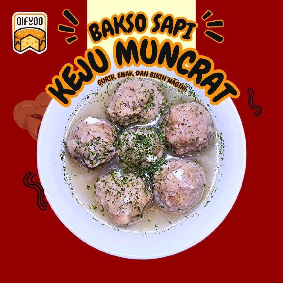 

Baru Bakso Sapi Keju Muncrat by OIFYOO - Bakso Lumer Isi Keju Viral Frozen Food 1kg