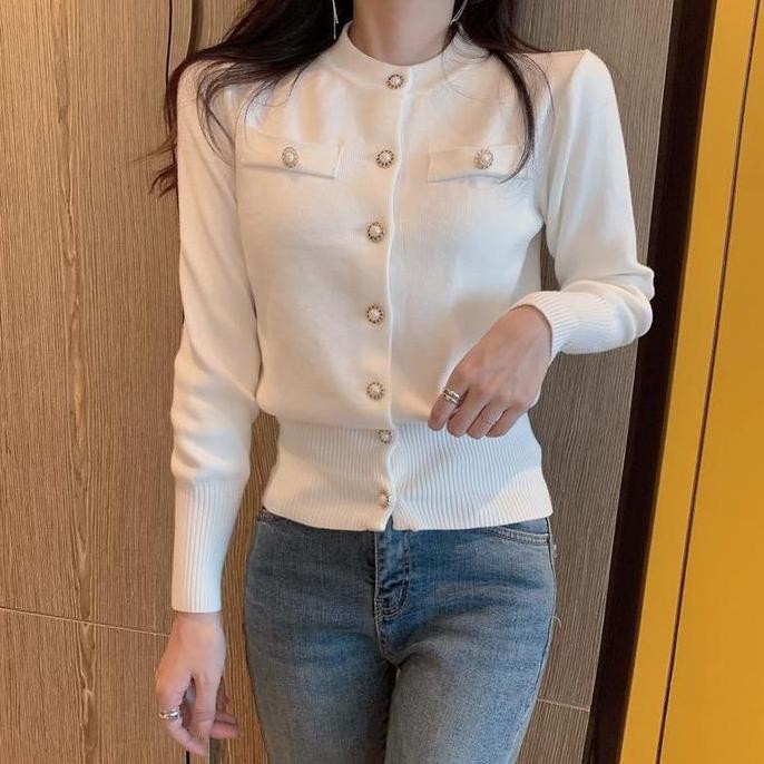 Lemonit Cardigan Botton Rajut Wanita | Baju Korean Style Lengan Panjang Rajut Elegan Import | Atasan