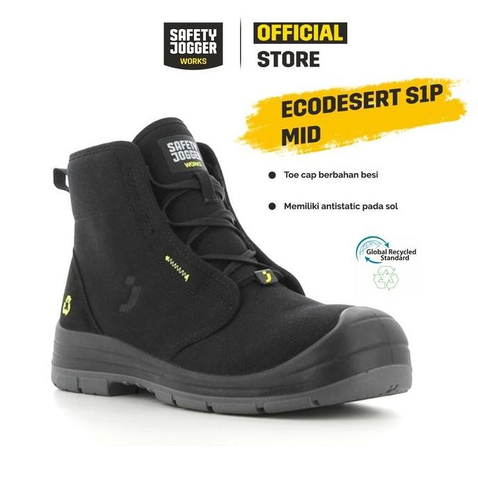 

Terlaris [Gratis Sarung Tangan] Safety Jogger Works Ecodesert Black Sepatu Safety Sepatu Proyek Sepatu Pekerja Anti Paku Steel Toecap Antistatic Esd