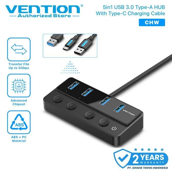 Vention Usb Hub 2.0 3.0 With Power Switch Led And Usb C Power Supply