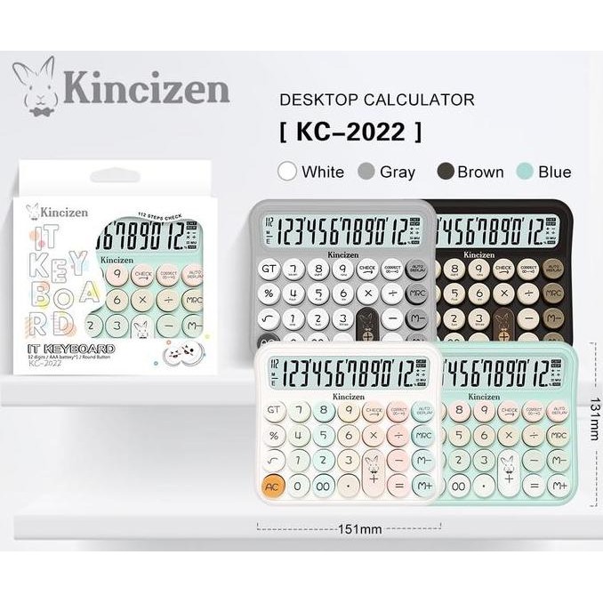 

restock KINCIZEN KC-2022 Kalkulator mekanis siswa sekolah layar besar kantor Tombol bulat 12 Digit Calculator Large Display Dot Keyboard Button Office Supplies unik lucu MURAH free Baterai Matematika