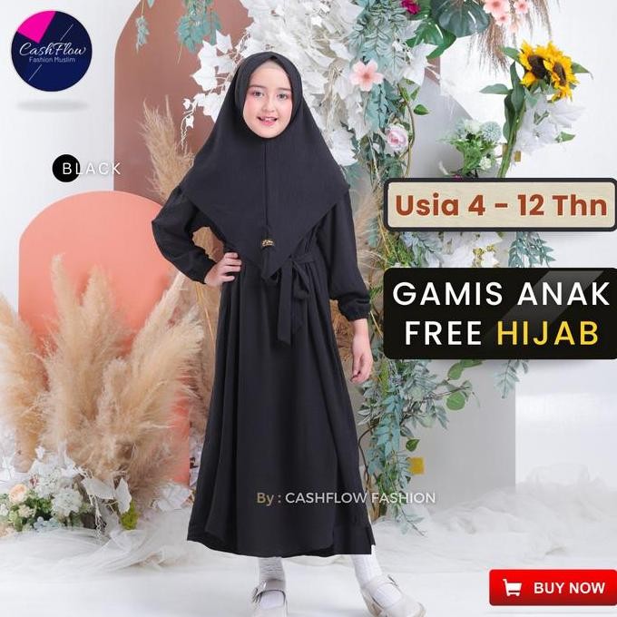 Baju Gamis Anak Perempuan Warna Hitam Usia Umur 5 6 7 8 9 10 12 Tahun