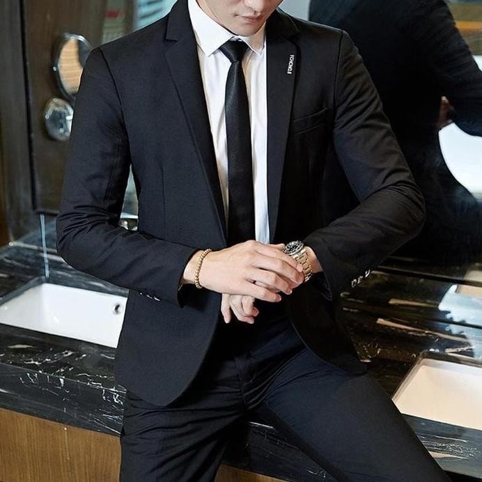 SETELAN JAS PRIA FORMAL WARNA HITAM RAMOS 3IN1 BAHAN SEMI WOOL NIKAYU murah