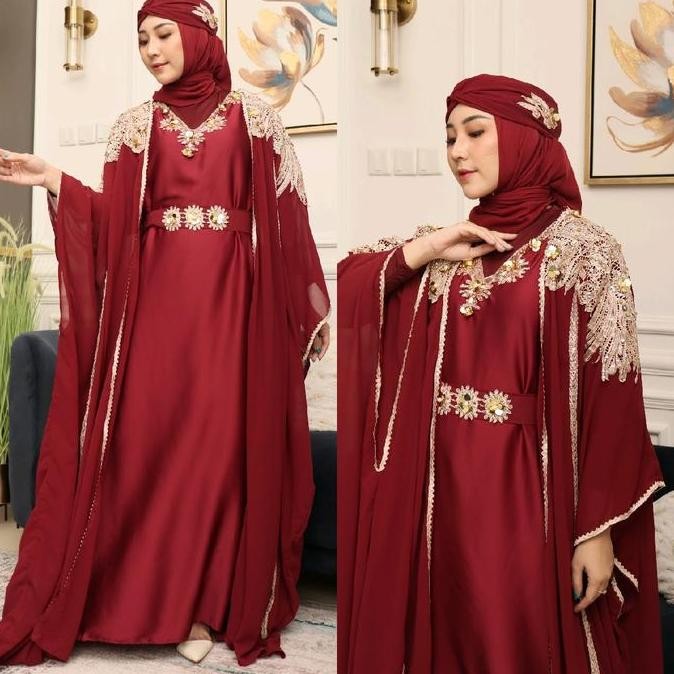 Exclusive Abaya/Kaftan SAFA Auter Lepas Pasang Muslim Wanita Dewasa Bordir Payet Cantik / Dress Mewa