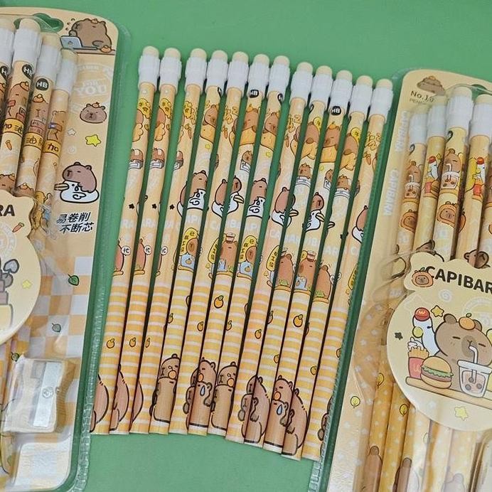 

ready 1 SET 12 PCS Pensil Anak Motif CAPYBARA / Set Pensil Anak Sekolah Lucu CAPYBARA Premium Quality