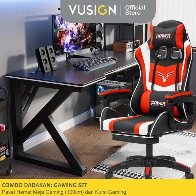 Terlaris [Combo Dadakan Set Gaming 3] Gaming Table 100Cm & Chair Package/Paket Hemat Set Meja Dan Ku